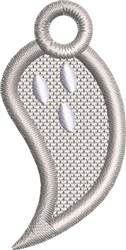 FSL ghost outline keychain with smooth white shape, gray accents, and three small white features, perfect for Halloween.