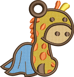 FSL giraffe with a yellow body and orange spots, featuring a flowing blue cape in a playful style.