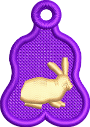 FSL golden rabbit outlined playfully against a vibrant purple background for Easter, bright and festive.