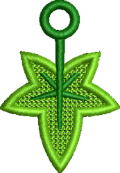 FSL green leaf ornament with detailed texture and a circular loop for hanging. Lively and decorative design.