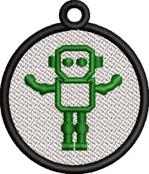FSL green robot with a boxy body and round head, arms outstretched, framed by a bold black circular border.