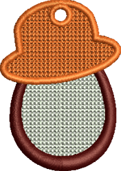 FSL orange hat tag with playful design, featuring a light gray center and brown accents, perfect for colorful crafting.