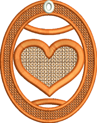 FSL heart motif encased in a decorative orange frame with woven texture, showcasing detailed artistry.