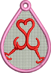 FSL heart-shaped hooks in vibrant red with a pink outline against a textured gray background, perfect for Valentine's Day.