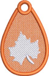 FSL leaf ornament in vibrant orange features a detailed white outlined leaf, ideal for autumn decor.