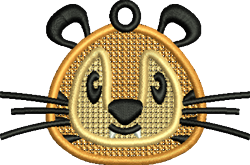 FSL lion face with golden-yellow fur, black ears and whiskers, cheerful expression, perfect for whimsical decor.