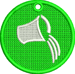 FSL megaphone design with a white megaphone on a vibrant green circle, featuring playful colors and simple shapes.