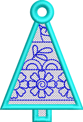 FSL ornamental tree shape decorated with blue floral motifs, vibrant aqua outline, perfect for holiday festivities.