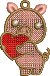 heart beginner-friendly machine digital embroidery - FSL Pig perfect for Home Decor