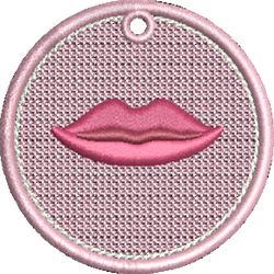 FSL pink lips in a playful circular design, featuring various shades and a textured background.