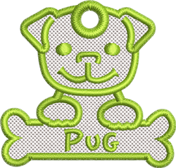 FSL Pug - 4x4 puppy dog beginner-friendly machine embroidery design for Pet Tags