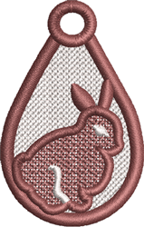 FSL rabbit decoration in a teardrop shape, featuring soft pink colors on a light mesh background, perfect for Easter.