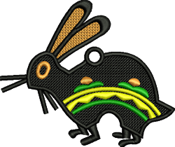 FSL rabbit with a black body featuring colorful green and yellow lines, and playful orange dots.