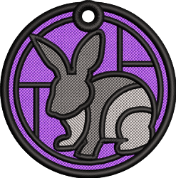 FSL gray rabbit within a circular frame on vibrant purple background with bold black outline.
