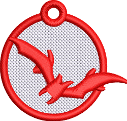 FSL red bat within a circular frame, featuring a vibrant design on a white background, perfect for Halloween decor.