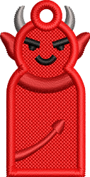 FSL red devil figure with smiling face, pointed horns, and mischievous tail, perfect for Halloween decor.