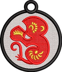 FSL red stylized lizard with a black outline and yellow details on a textured white background.