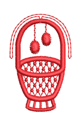 FSL round basket in vibrant red with intricate woven patterns and playful pom-poms, perfect for modern decor.