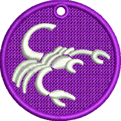 FSL scorpion patch with a bold white scorpion design on a vibrant purple background, featuring smooth curves and sharp edges.