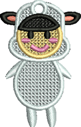 FSL sheep character with a round white body, black hat, and a smiling face, perfect for whimsical projects.