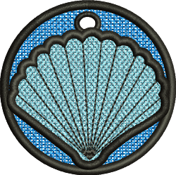 FSL shell ornament with detailed blue textures, set against a matching background, showcasing a circular shape.