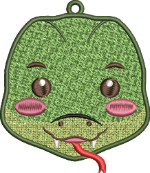 FSL smiling cartoon snake with a green head, wide smile, large eyes, and pink cheeks, exuding a playful charm.