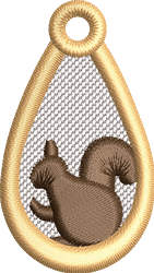 FSL squirrel in a playful teardrop shape, featuring a brown hue and delicate light beige outline against a textured mesh.