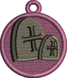FSL stone tablets adorned with crosses, framed by a textured purple border, perfect for religious decor.