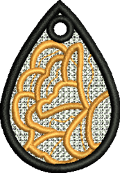 FSL tear drop shaped design with a black outline and golden embroidery on a textured neutral background.