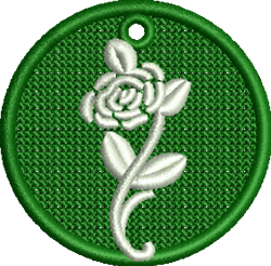 FSL white rose with smooth lines and rounded shape, set against a vibrant green background.
