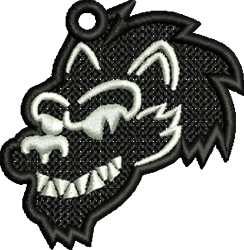 FSL wolf head with bold outlines, sharp teeth, and an aggressive expression in black and white.