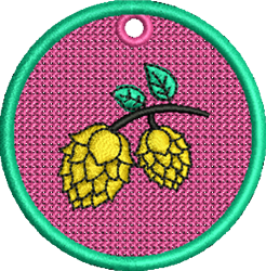 FSL yellow hops with green leaves, set against a vibrant pink background, offer a cheerful, playful floral design.