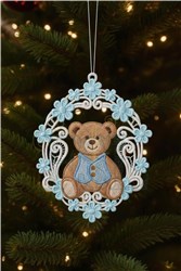 Teddy Bear Keepsake - 5x7 bear FSL lace embroidery design for Christmas Tree Ornaments