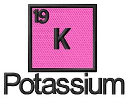 Potassium representation featuring a pink square with black 'K' and 'Potassium' in a modern font, minimalistic style.