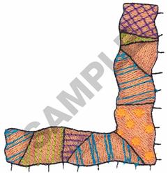 Abstract patchwork design with curved sections showcasing vibrant oranges, pinks, and blues in a textured geometric compositi