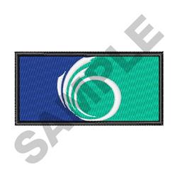 Modern abstract wave design in a rectangle with blue-green gradient and white wavy pattern, ideal for machine embroidery.