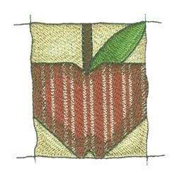 Textured apple design with vibrant red stripes and a green leaf, ideal for fall decor.