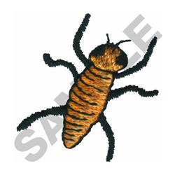 Applique bee with vibrant yellow and black stripes, detailed wings, and insect legs against a plain background.
