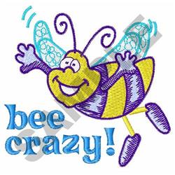 Cheerful cartoon bee with a striped body and blue wings flying among bubbles. Playful spring design.