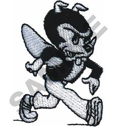 Playful cartoon bee in a running pose, featuring bold black and white outlines, perfect for quirky kids' accessories.