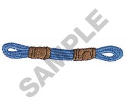 Spool of blue thread with brown accents, showcasing its winding texture, perfect for sewing projects.