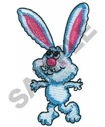 Playful blue bunny with fluffy fur and oversized pink ears, ideal for festive Easter designs.