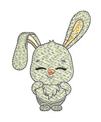 Cute bunny with light green fur and long ears, smiling joyfully for Easter celebrations.