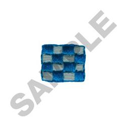 Decorative patch featuring a checkered design with vibrant blue and soft gray squares on textured fabric.