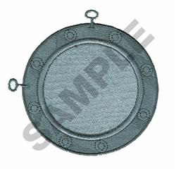 Circular embroidery design with smooth texture, muted blue tones, and evenly spaced loops for customization.
