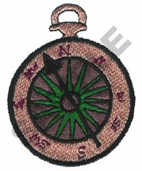 Realistic compass with a circular face, detailed cardinal directions, and a prominent north-pointing needle in earthy tones.