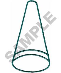 Conical shape outlined in green thread with a circular base, featuring a simple and minimalistic design.