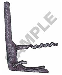 Realistic corkscrew with gray handle, displaying a simple design, perfect for functional kitchen embroidery.