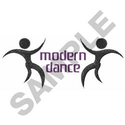 Modern dancing figures in dynamic poses outlined in black with 'modern dance' text in purple, perfect for performance.