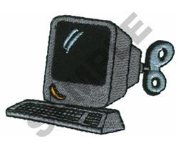 Stylized cartoonish desktop computer with a rounded screen, wind-up key, and whimsical yellow accent, perfect for tech enthus